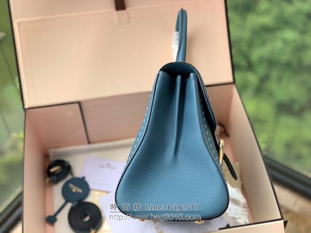 DELVAUX女包 春夏新色 Birllant 手縫togo皮系列 德爾沃女手提包 手拎包 DF0028孔雀藍MM號 Delvaux單肩斜挎包  fcs1419